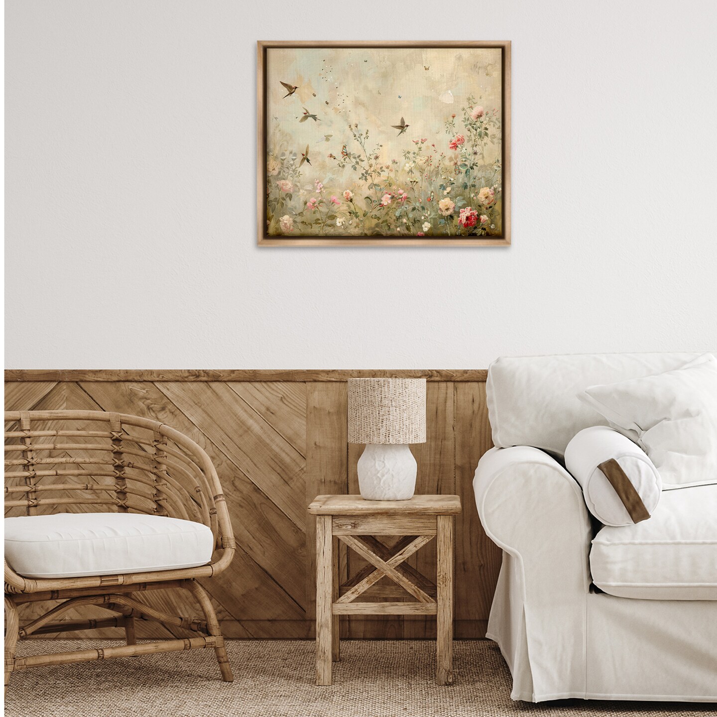Stupell Industries Swallows in Flower Meadow Floater Framed Canvas Wall Art Design by Arlington Prints