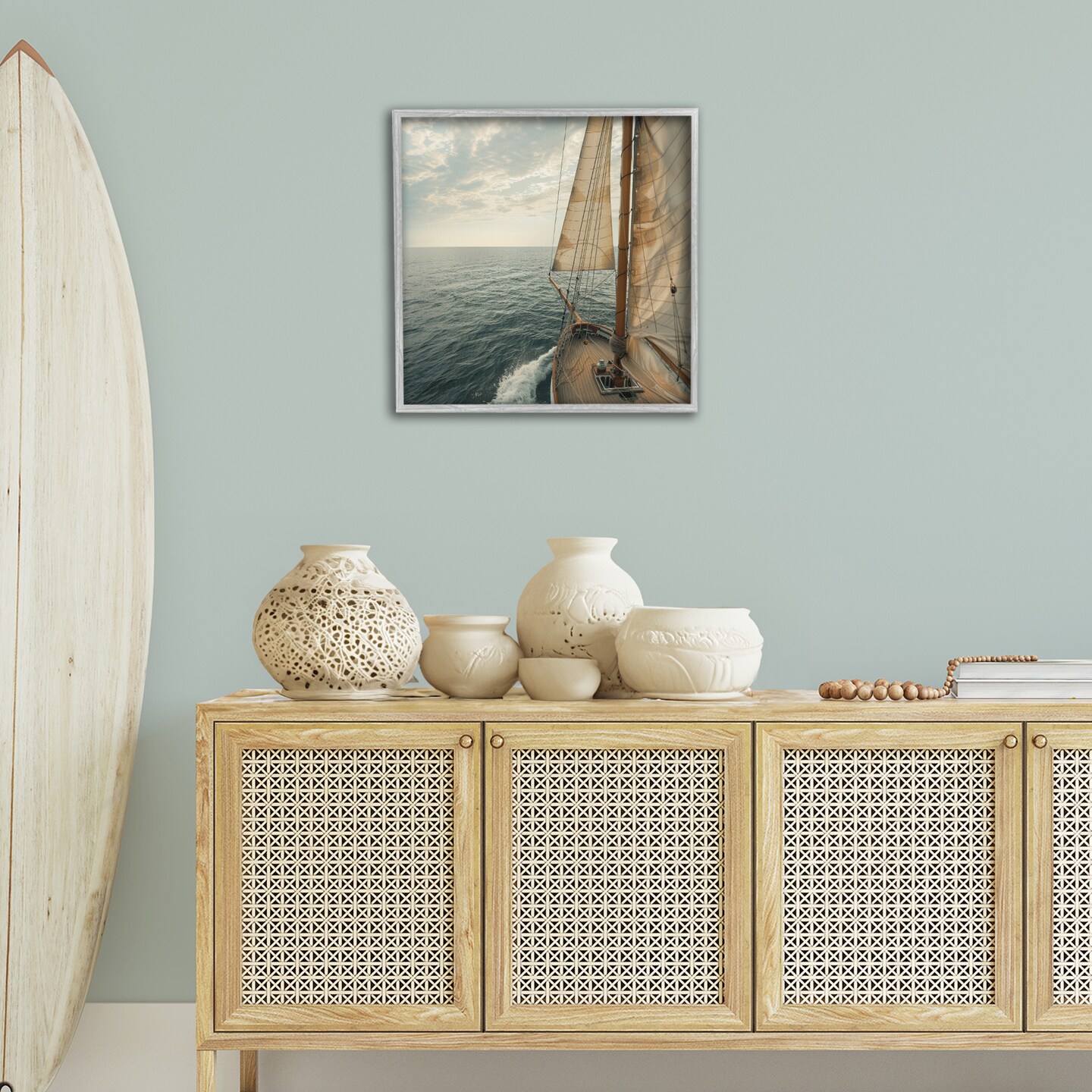 Stupell Industries Open Sails on Sea Framed Giclee Wall Art Design by LSR Design Studio