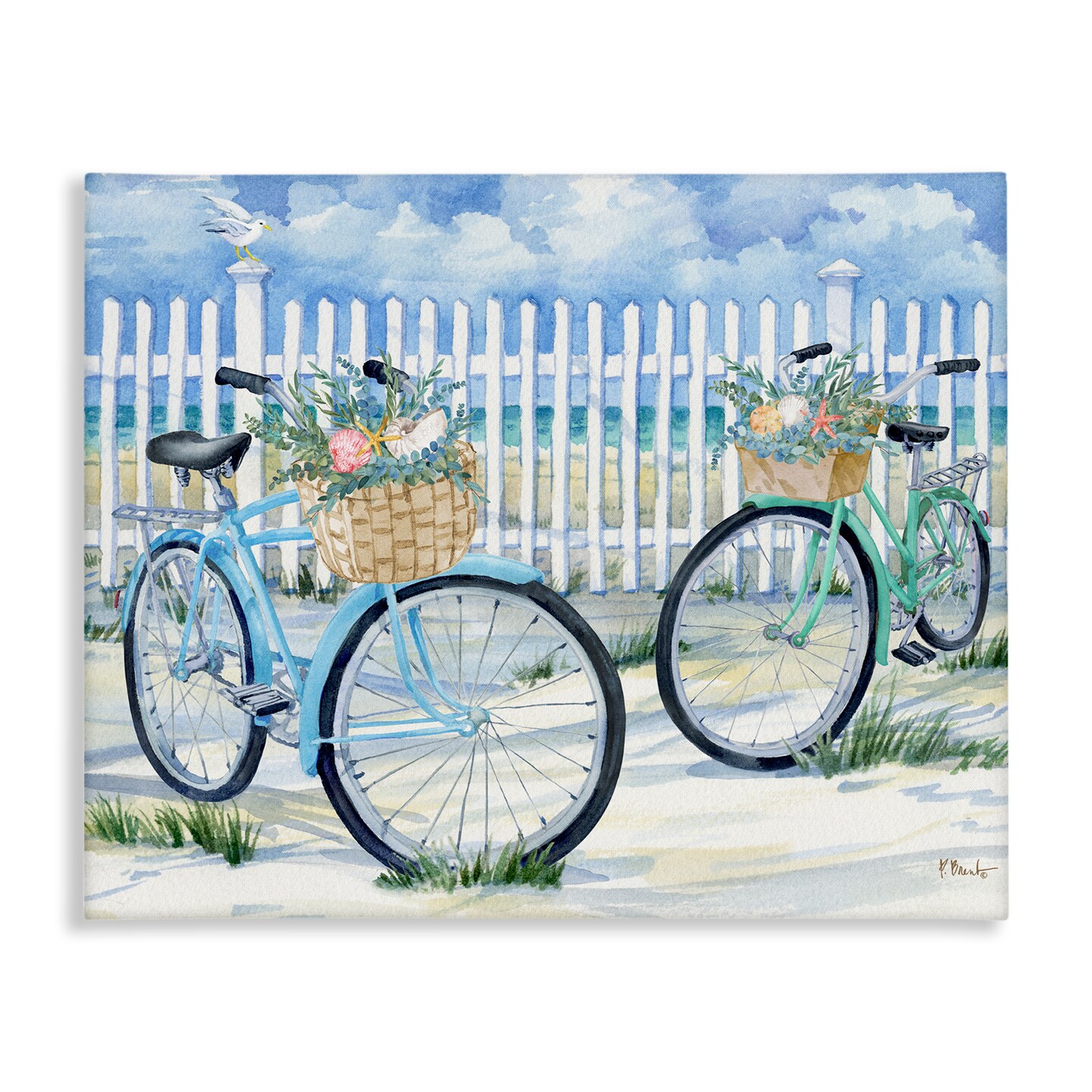 Stupell Industries Bicycles at Beach Fence Canvas Wall Art Design by Paul Brent