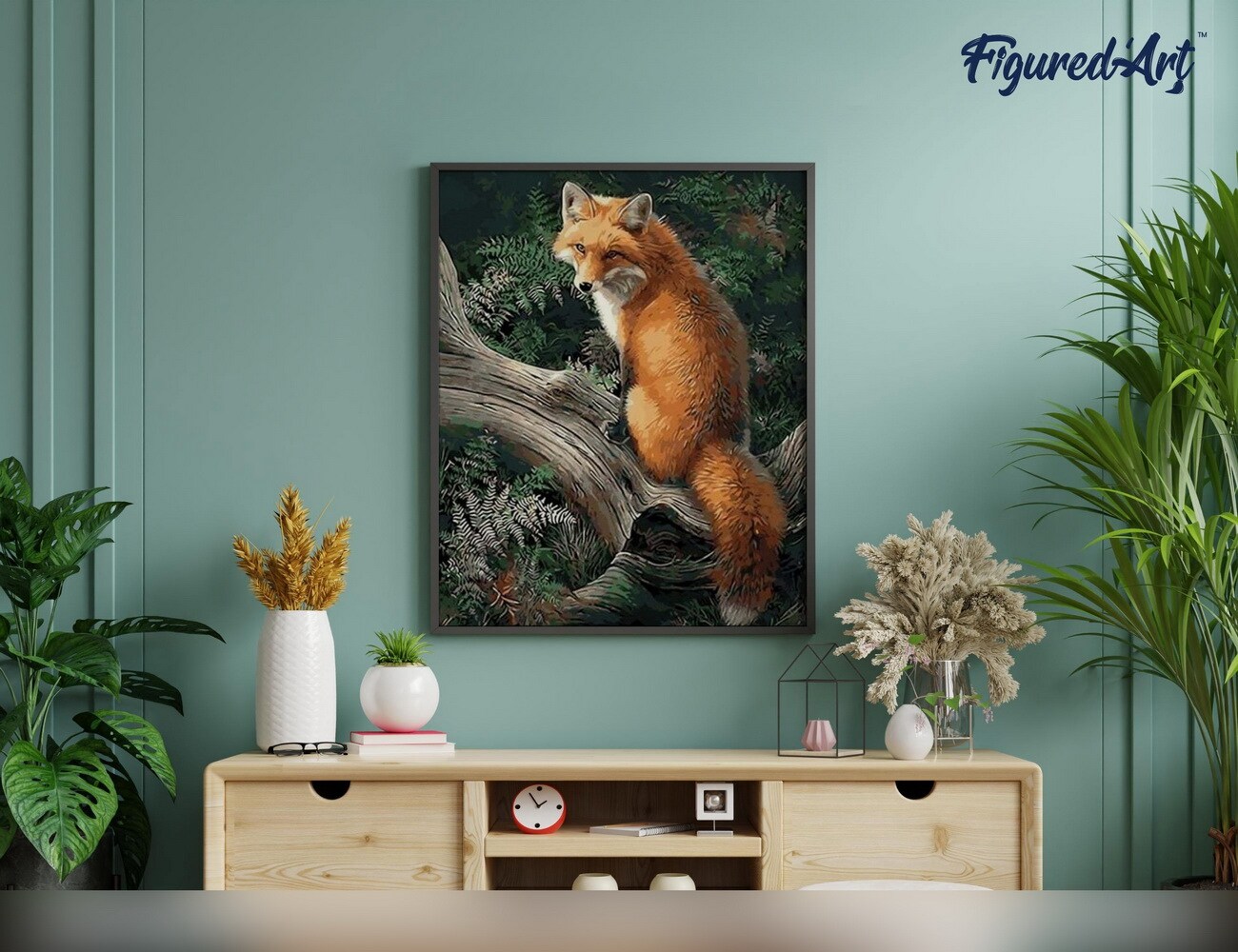 Figured'Art Paint by Numbers Kit for Adults Fox in the Woods 16"x20" - Craft Art Painting Rolled Canvas with DIY wooden frame