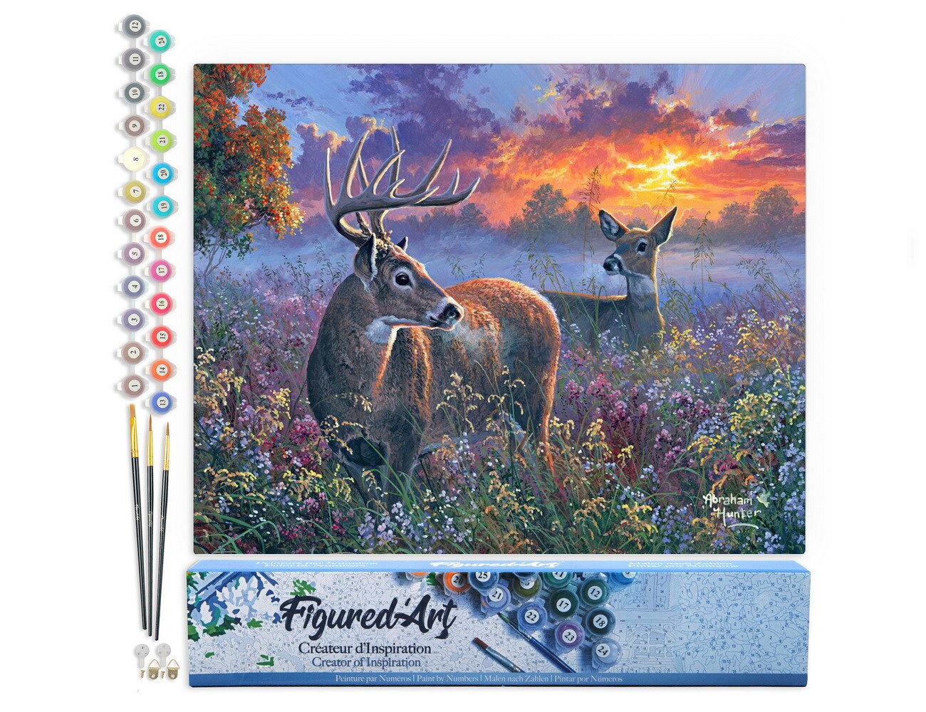 Figured&#x27;Art Paint by Numbers for Adults Deer couple 16&#x22;x20&#x22; - Craft Art Painting DIY Kit Rolled Canvas without frame
