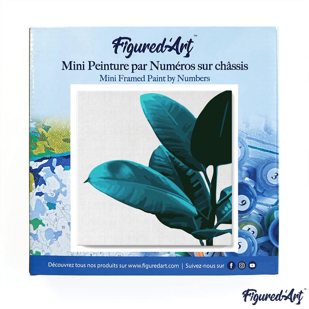 Figured&#x27;Art Mini Paint by Numbers Kit for Adults with Frame Rubber Plant Leaves Small format 8&#x22;x8&#x22; - Craft Art Painting DIY Canvas Already Stretched on a Wooden Frame