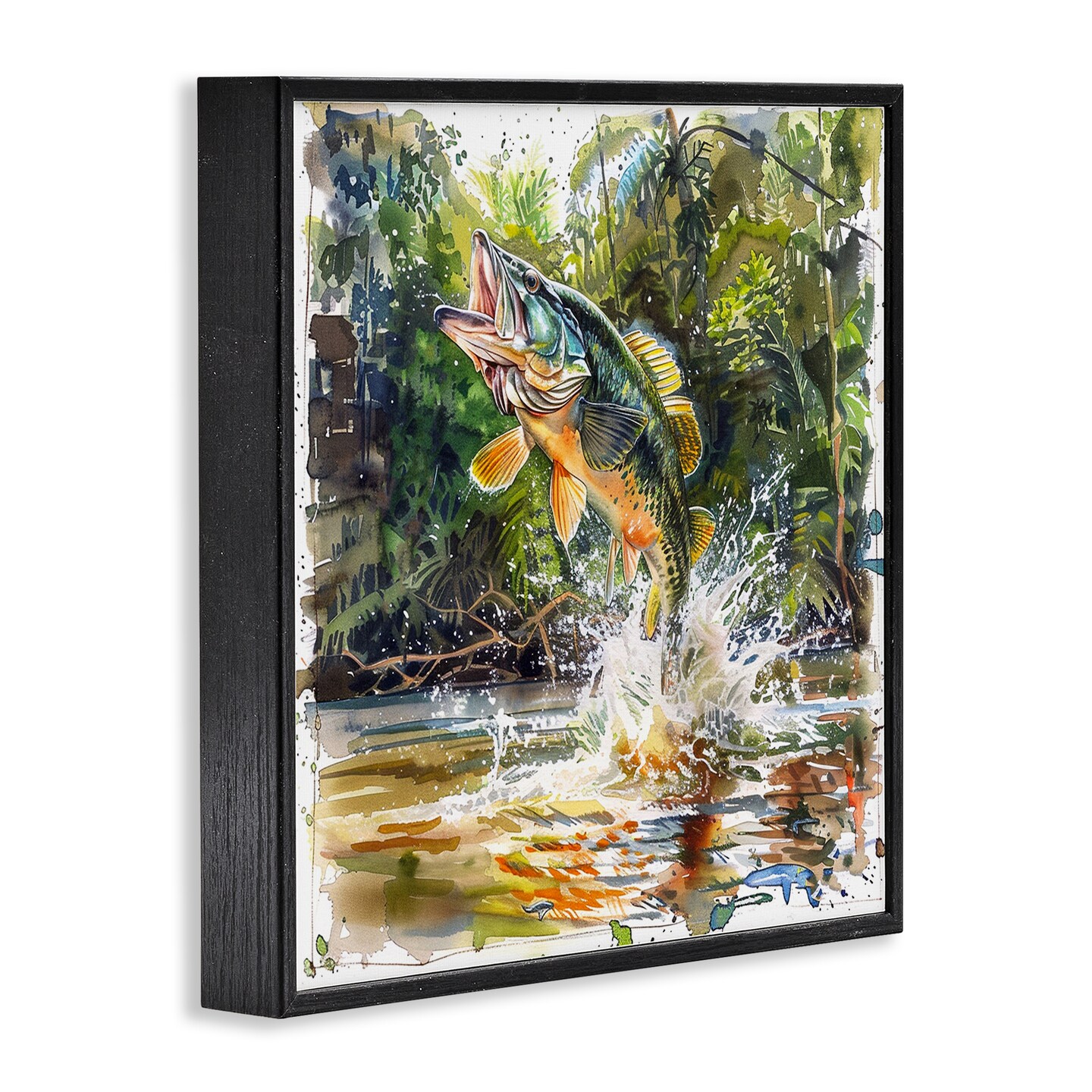 Stupell Industries Jumping Bass Fish Framed Giclee Wall Art Design by LSR Design Studio