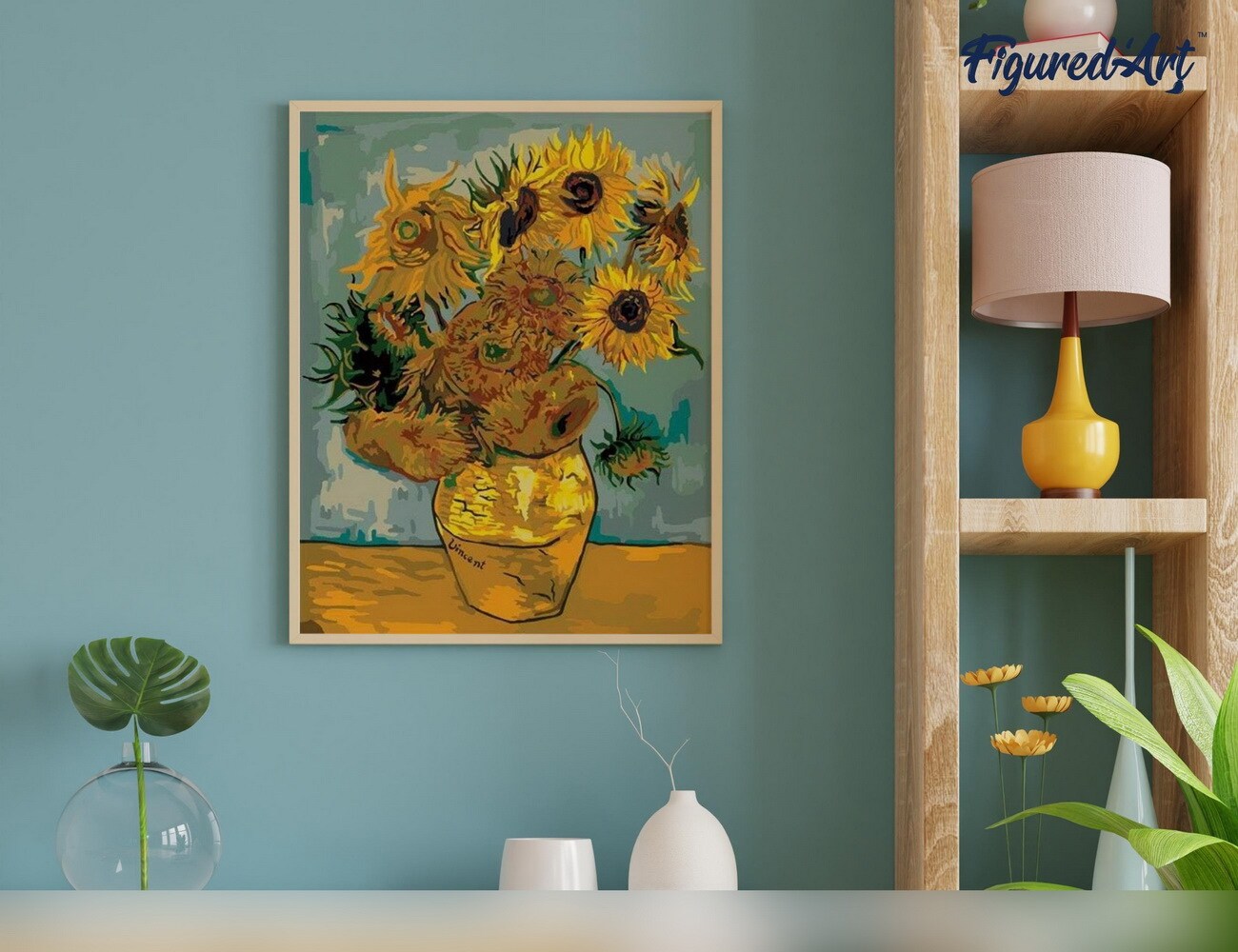 Figured'Art Paint by Numbers for Adults Van Gogh - Sunflowers 16"x20" - Craft Art Painting DIY Kit Rolled Canvas without frame