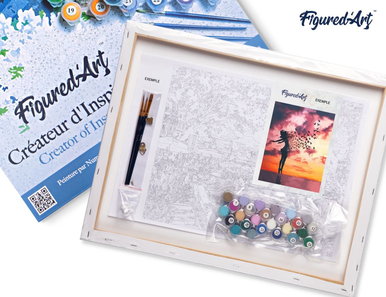 Figured&#x27;Art Paint by Numbers for Adults with Frame Women and Birds at Sunrise 16&#x22;x20&#x22; - Craft Art Painting DIY Kit Canvas Already Stretched on a Wooden Frame