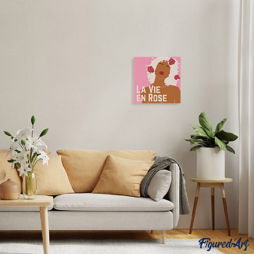 Figured&#x27;Art Mini Paint by Numbers Kit for Adults with Frame La Vie en Rose Small format 8&#x22;x8&#x22; - Craft Art Painting DIY Canvas Already Stretched on a Wooden Frame