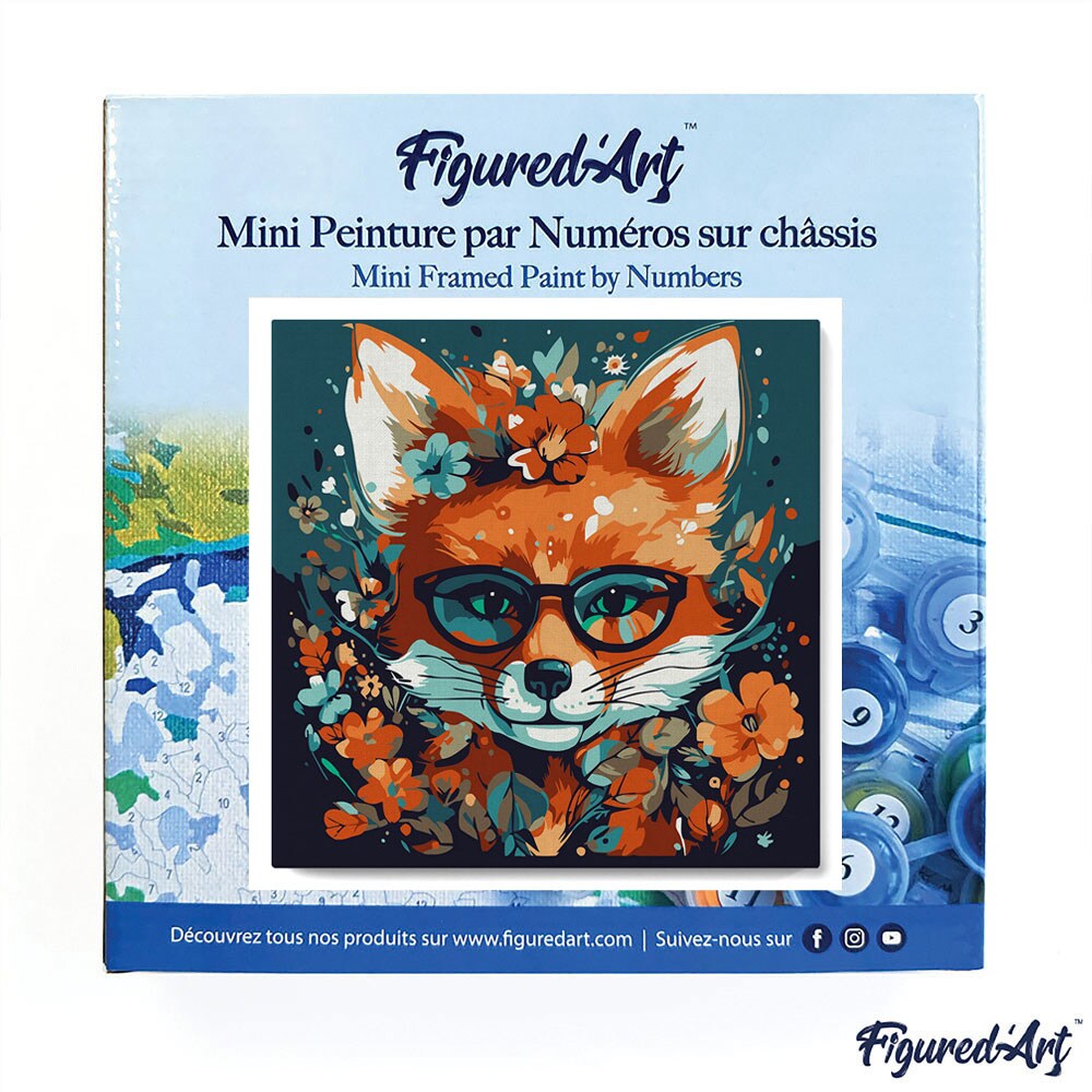 Figured&#x27;Art Mini Paint by Numbers Kit for Adults with Frame Fantasy fox and flowers Small format 8&#x22;x8&#x22; - Craft Art Painting DIY Canvas Already Stretched on a Wooden Frame