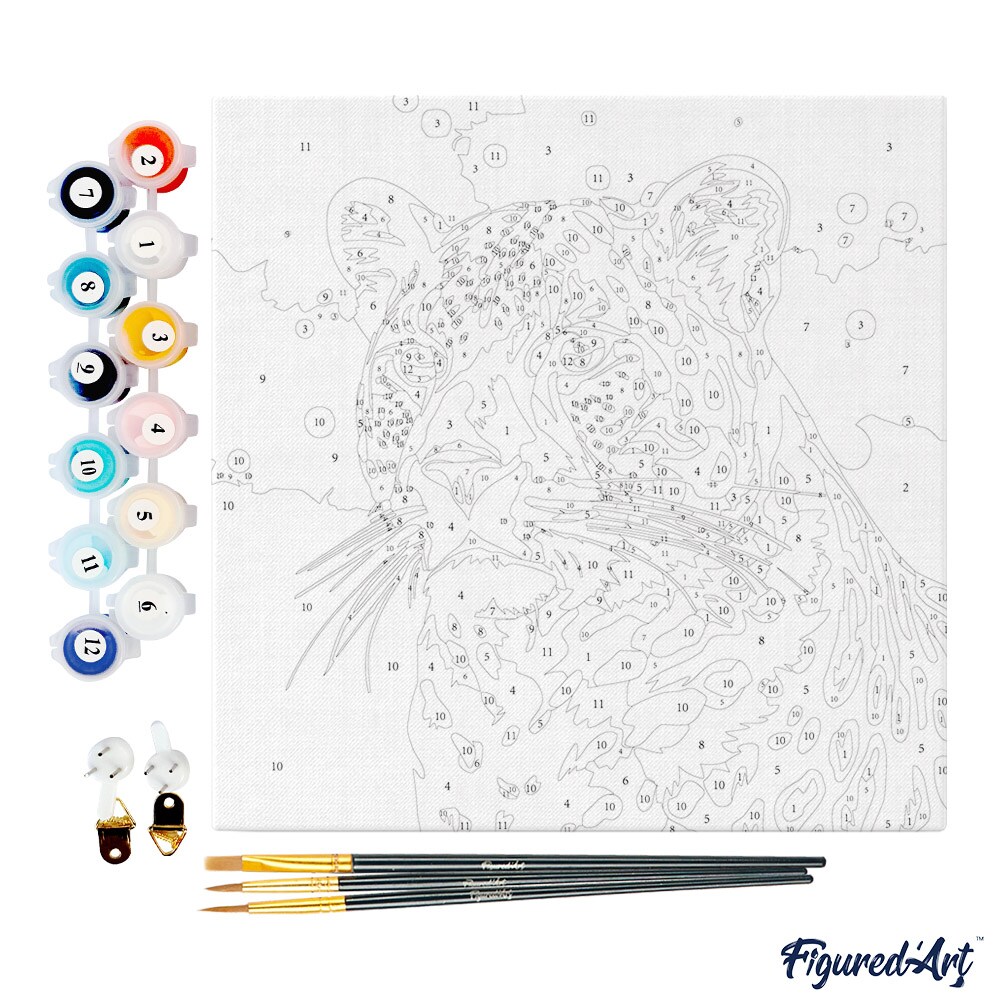 Figured&#x27;Art Mini Paint by Numbers Kit for Adults with Frame Leopard Abstract Pop Art Small format 8&#x22;x8&#x22; - Craft Art Painting DIY Canvas Already Stretched on a Wooden Frame