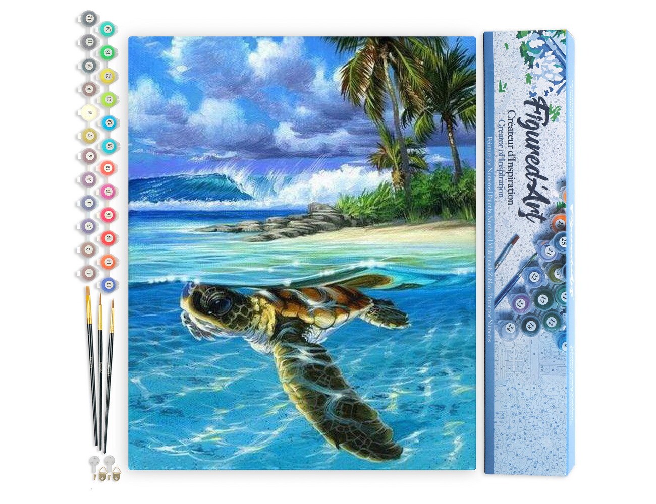 Figured'Art Paint by Numbers for Adults Relaxing Turtle 16"x20" - Craft Art Painting DIY Kit Rolled Canvas without frame