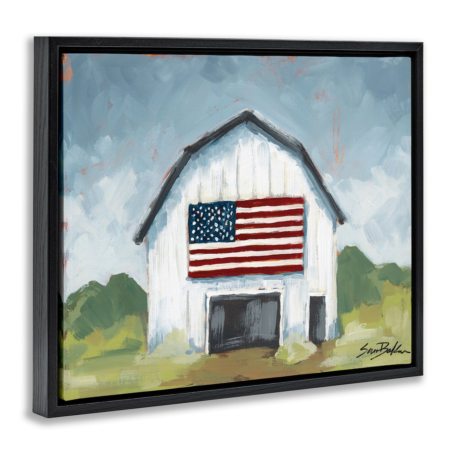 Stupell Industries Patriotic Country Barn Floater Framed Canvas Wall Art Design by Sara Baker