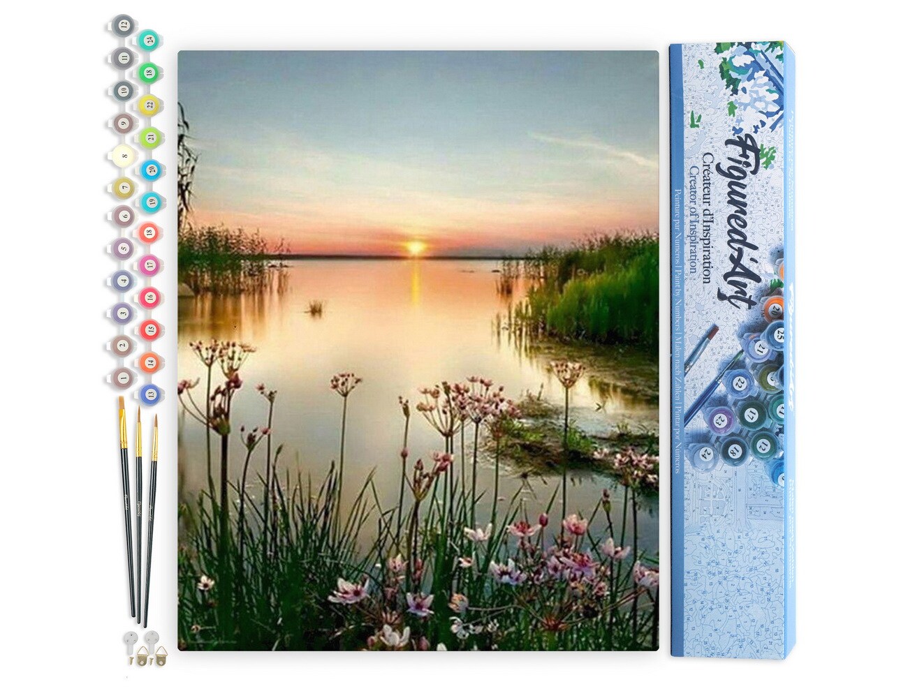 Figured'Art Paint by Numbers Kit for Adults Peaceful Lake 16"x20" - Craft Art Painting DIY Kit Rolled Canvas without frame