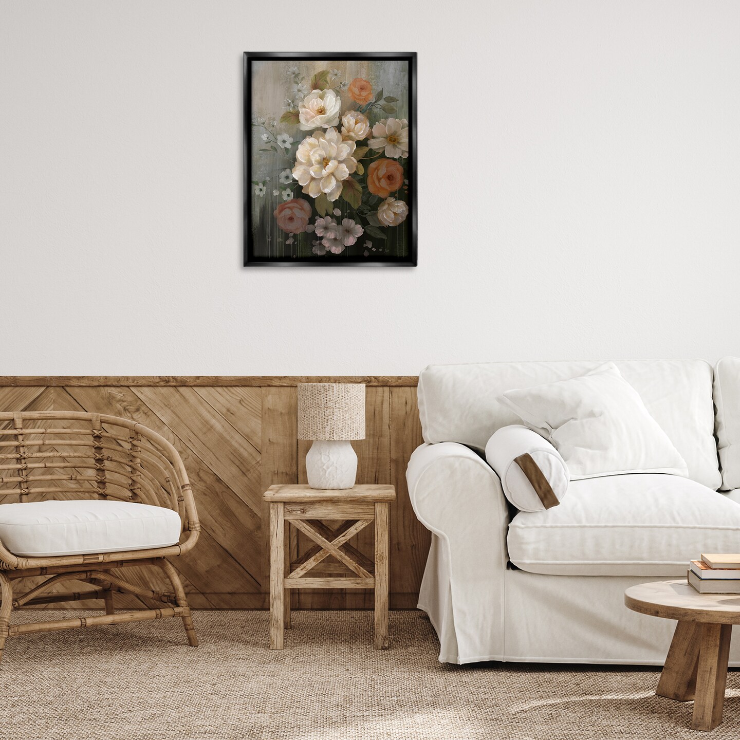 Stupell Industries Curled Blooms with Streaks Floater Framed Canvas Wall Art Design by Nan