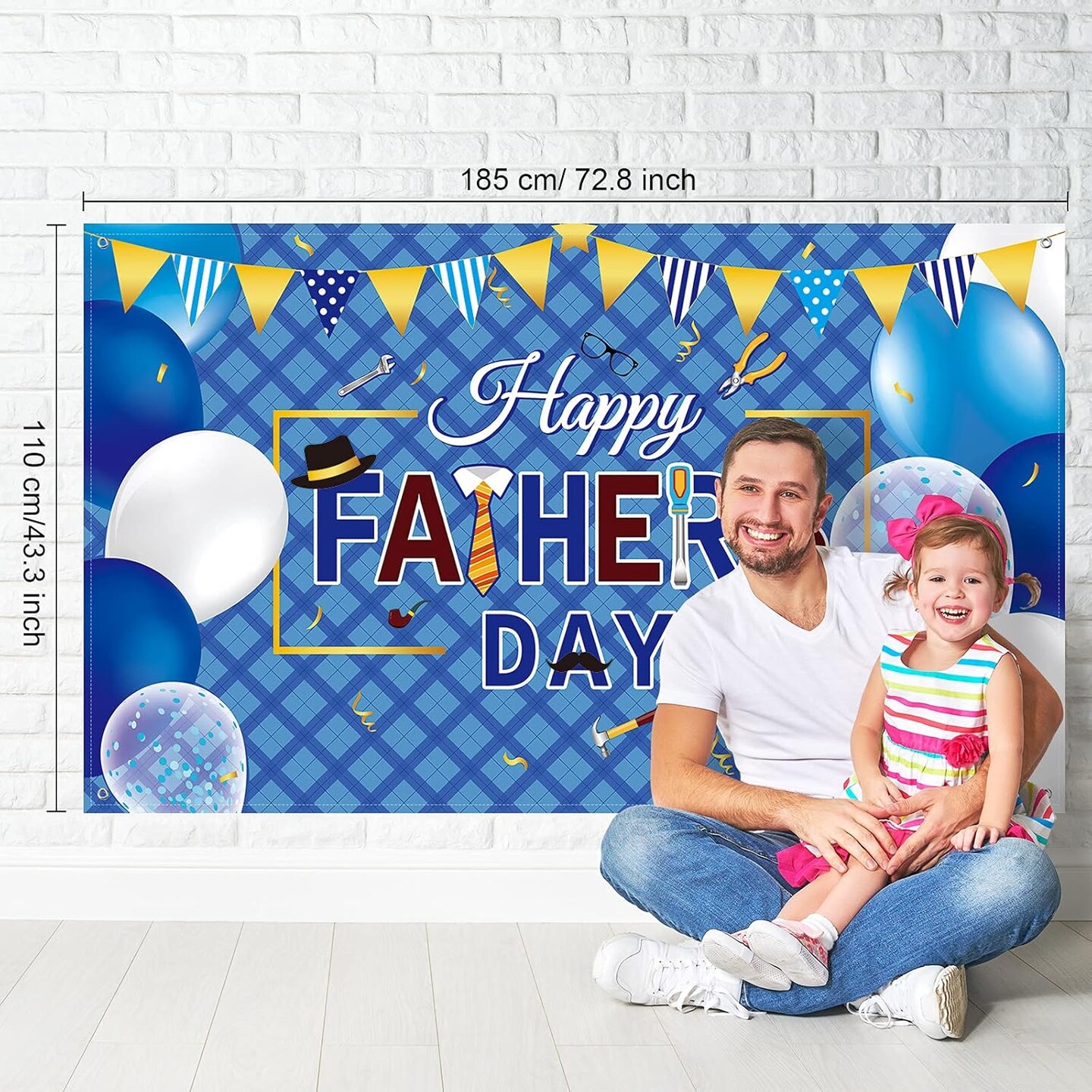 Happy Father’s Day Banner Decorations – 73" x 43" Large Polyester Fabric Backdrop Sign with Rope, Father’s Day Party Decoration for Indoor Outdoor Yard Home Decor