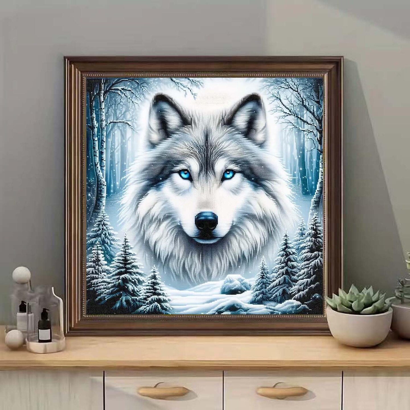 5D Diamond Painting Kit for Adults &#x2013; Cute Animal Wolf Head Full Round Drill Diamond Art &#x2013; DIY Gem Dot Craft for Home Wall Decor &#x26; Holiday Gift &#x2013; 11.8 x 11.8 Inch