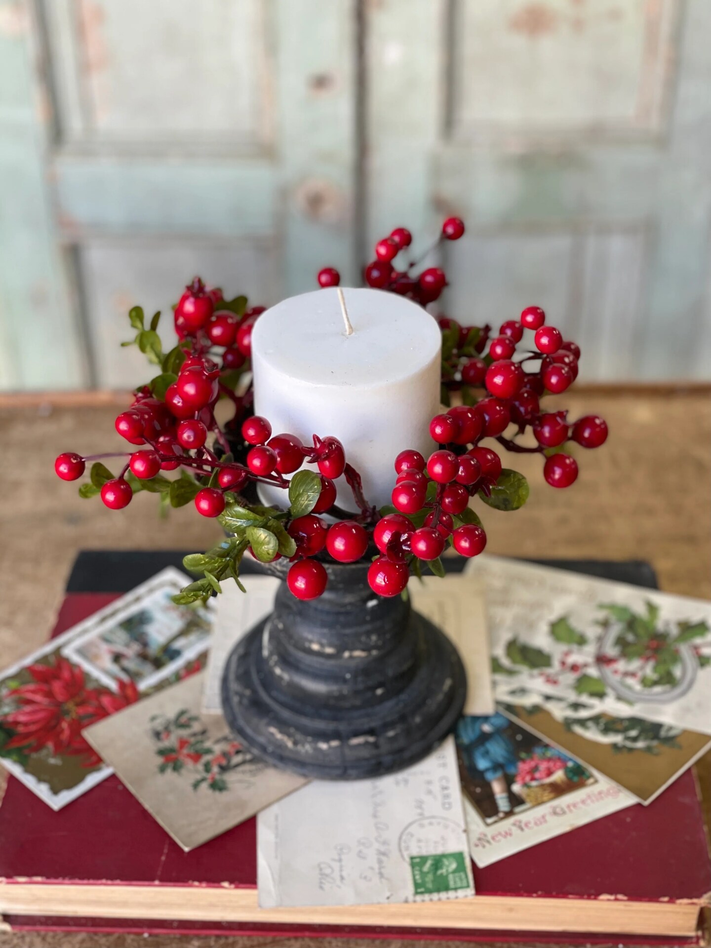 Rustic Charm Wood Pedestal Candle Holder / Stand - Farmhouse Wooden Display Stand &#x2013; 5&#x22; &#x26; 7&#x22; Heights - Holiday Tree