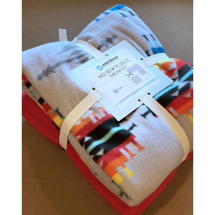 Colorful Southwest Anti-Pill No-Sew Throw Fleece Fabric Kit