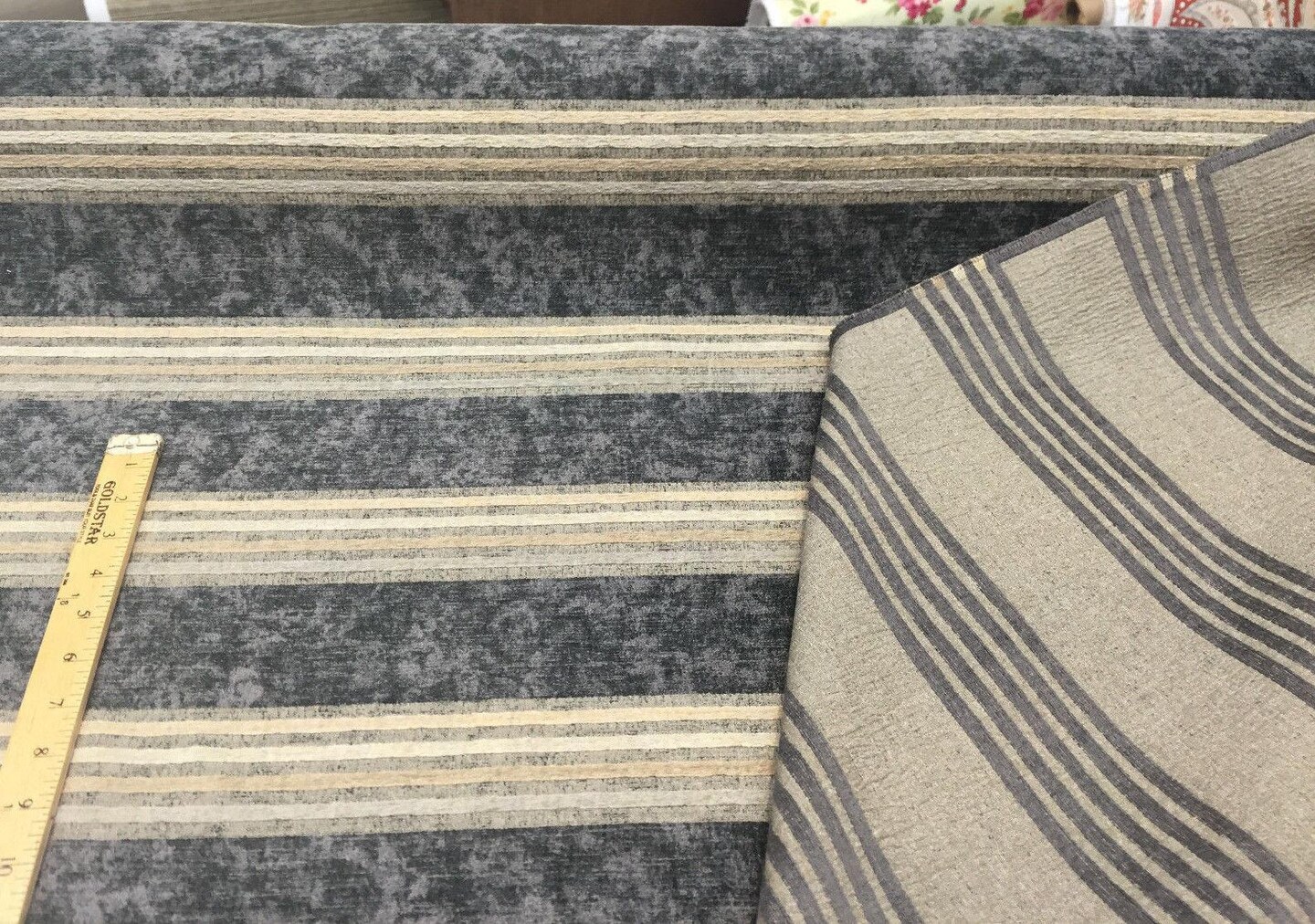 1 Yard Upholstery Chenille Fabric Modern Moondance Stripe Licorice Blue 45% Polyester 38% Viscose 17% Cotton 54 Inch Width