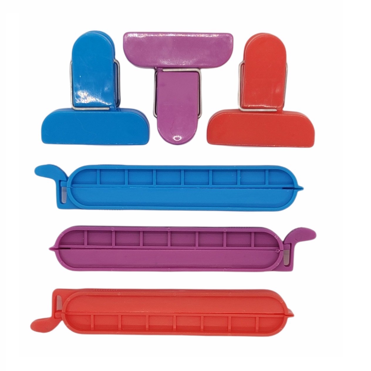 Handy Housewares 6 Piece Multi-Purpose Bag Clips Set, Includes 3 Mini 1.5" Wide Chip Clips and 3 Bread / Snack 4" Wide Bag Sealing Clips