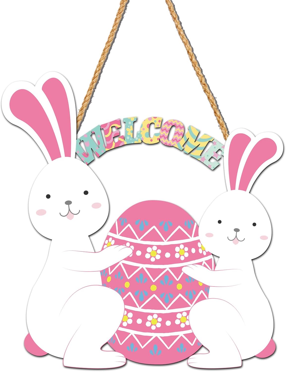 Wooden Easter Door Sign – Bunny & Egg Welcome Hanging Sign for Front ...