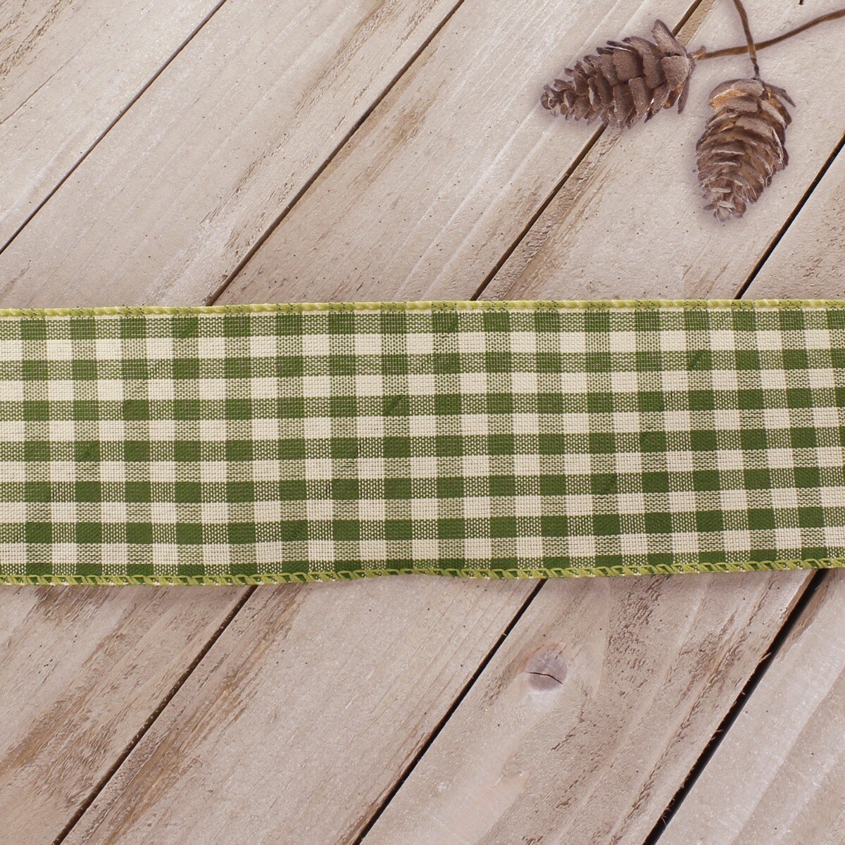 2 1/2&#x22; Wired Ribbon Gingham Plaid Green 10 Yards