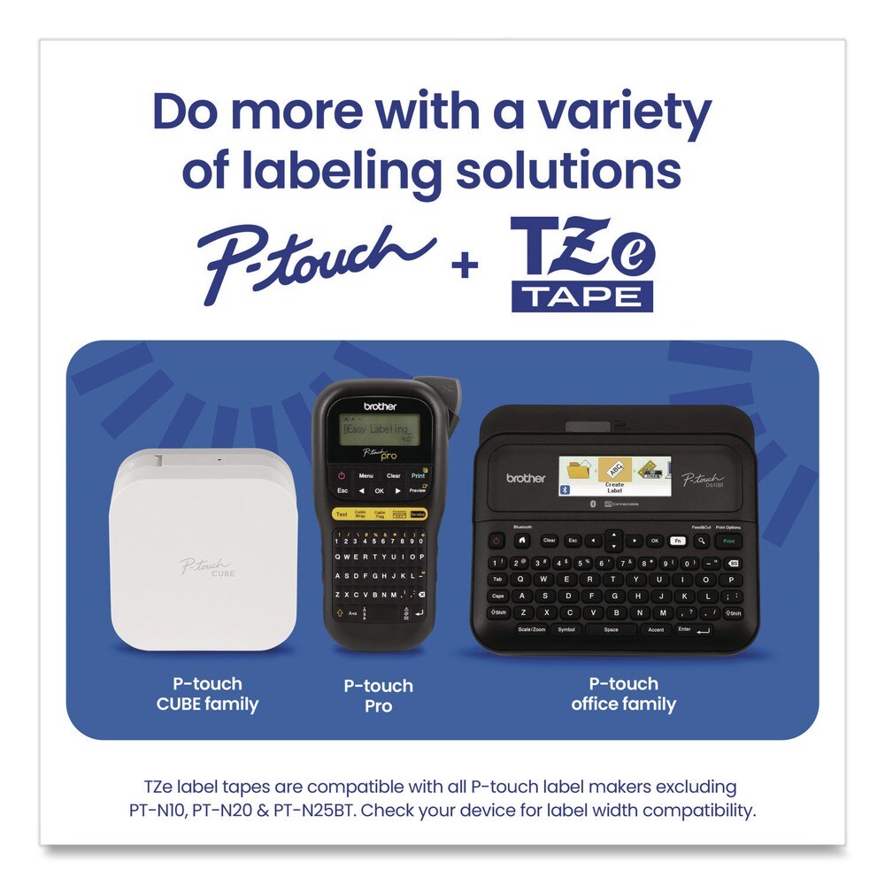 Brother P-Touch 0.47 in. x 26.2 ft. TZe Standard Adhesive Laminated Labeling Tape - Black on Clear