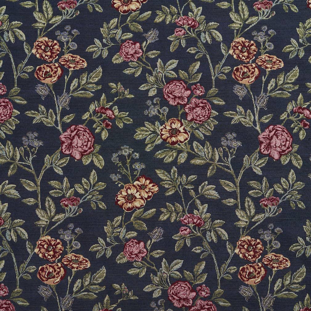 Navy Bouquet - Blue Floral Upholstery Fabric 54 Inches&#x22;