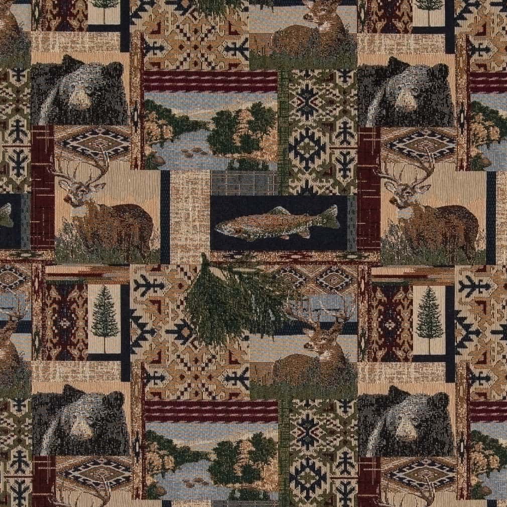 Nature Navy - Blue,Brown Novelty Upholstery Fabric 54 Inches"