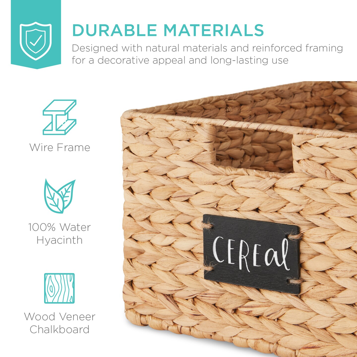 Best Choice Products Set of 2 16in Woven Water Hyacinth Pantry Baskets w/ Chalkboard Label, Chalk Marker