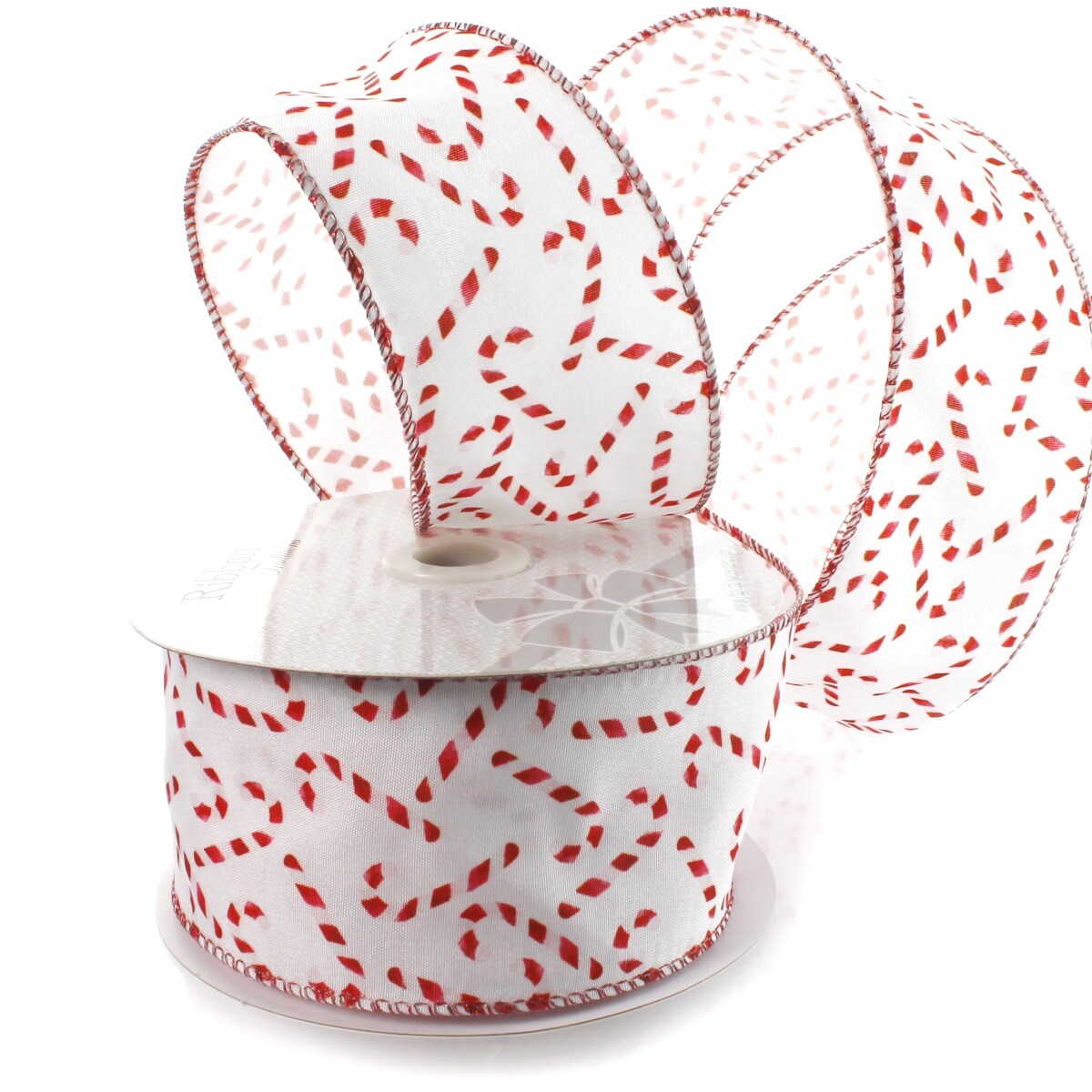 2 1/2&#x22; Wired Ribbon Candy Canes on White 10 Yards