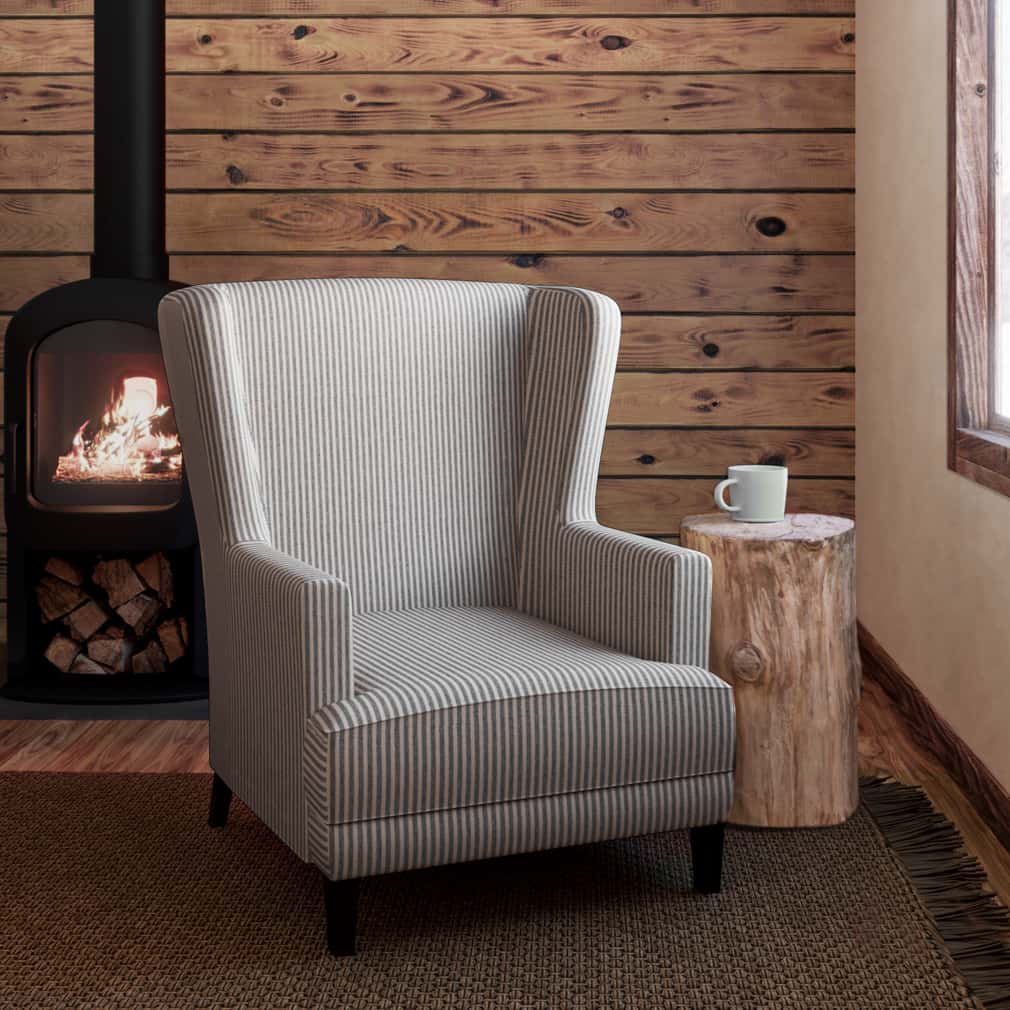 Ticking Coal - Black Small Scale,Stripe Upholstery Fabric 54 Inches"