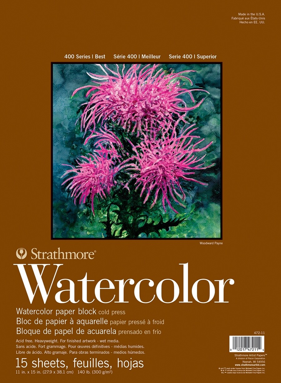 Strathmore 400 Series Water Color Block Cold Press 11"X15"-Glue Bound, 15 Sheets