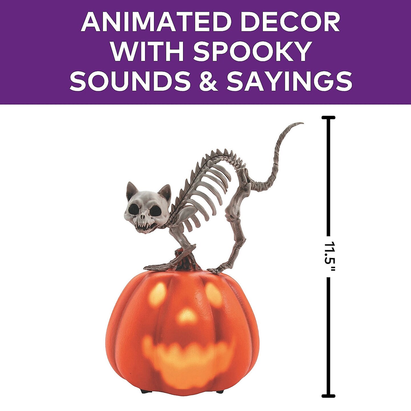 11 1/2 Animated Pumpkin with Skeleton Cat Tabletop Halloween Decoration