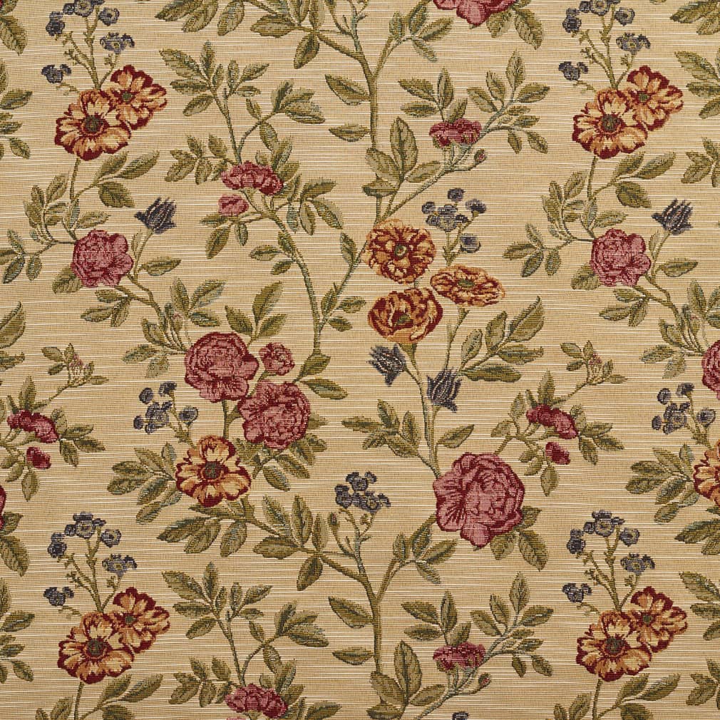 Ecru Bouquet - Pink Floral Upholstery Fabric 54 Inches&#x22;