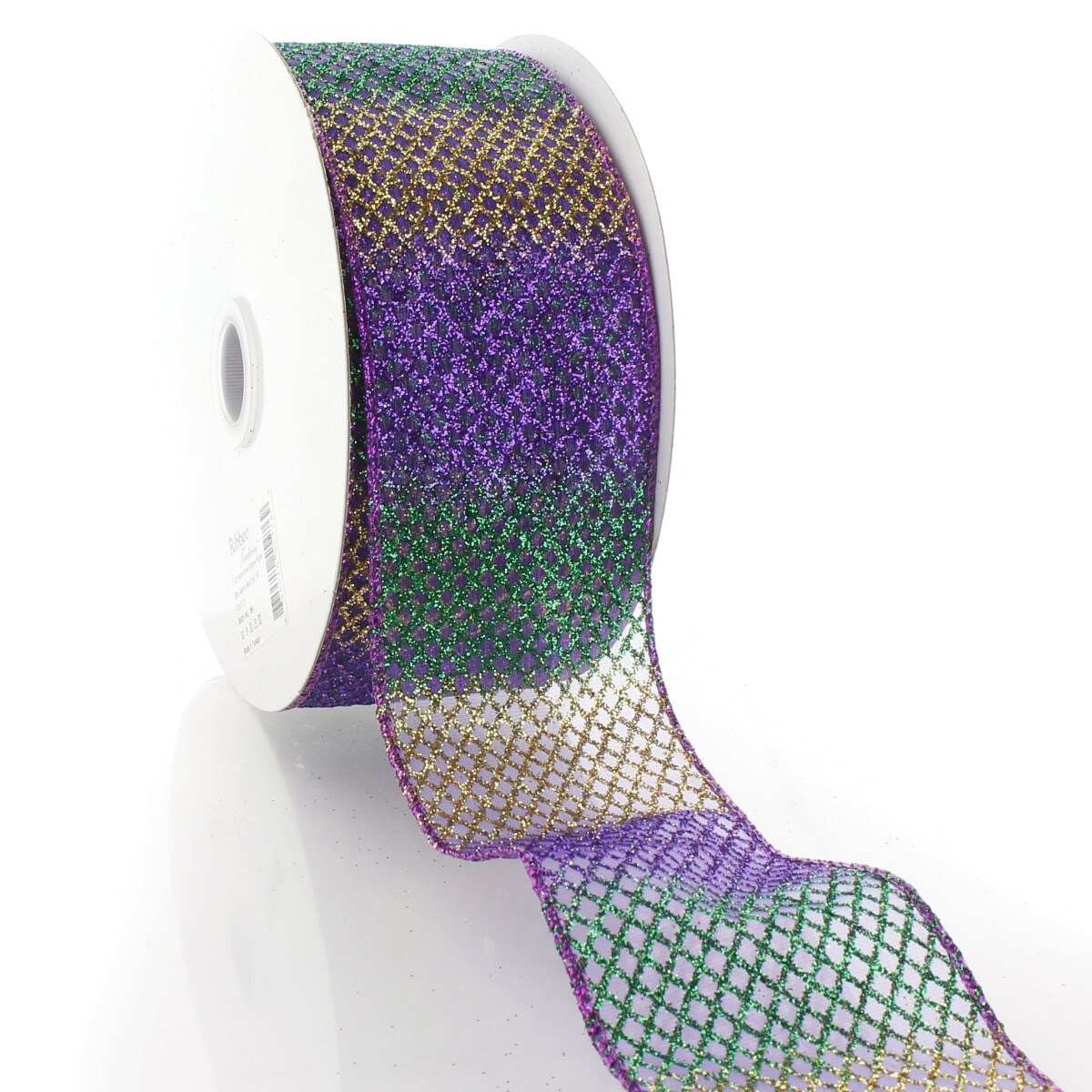 2 1/2" Wired Ribbon Sheer Ombre Glitter Diamond Mesh - Purple - 25 Yards