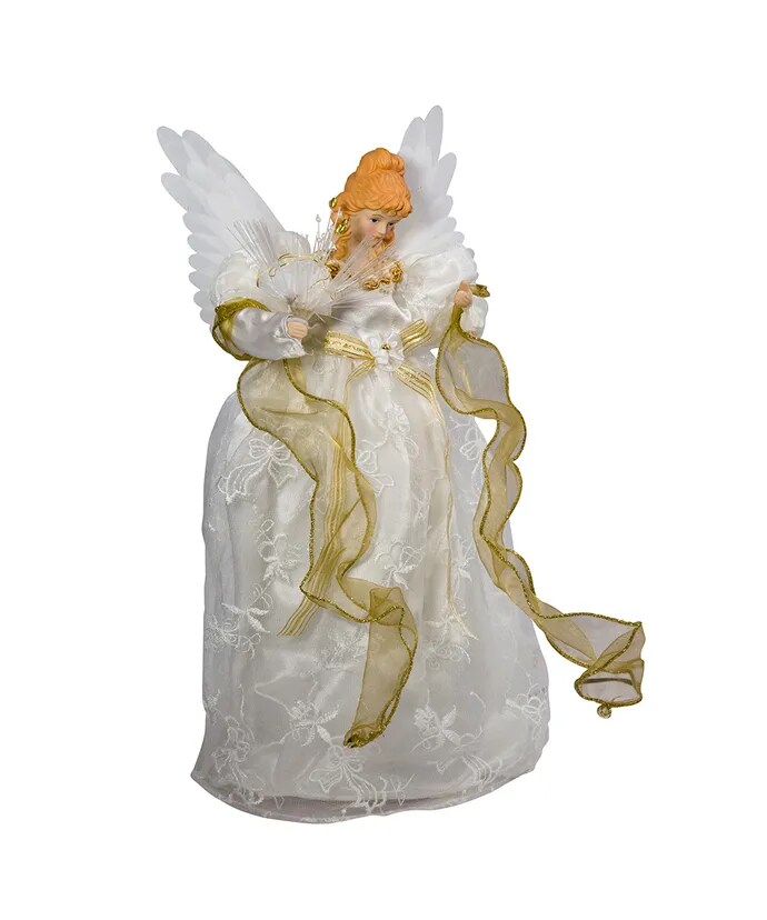 14&#x22; Fiber-Optic Ivory and Gold Animated Angel