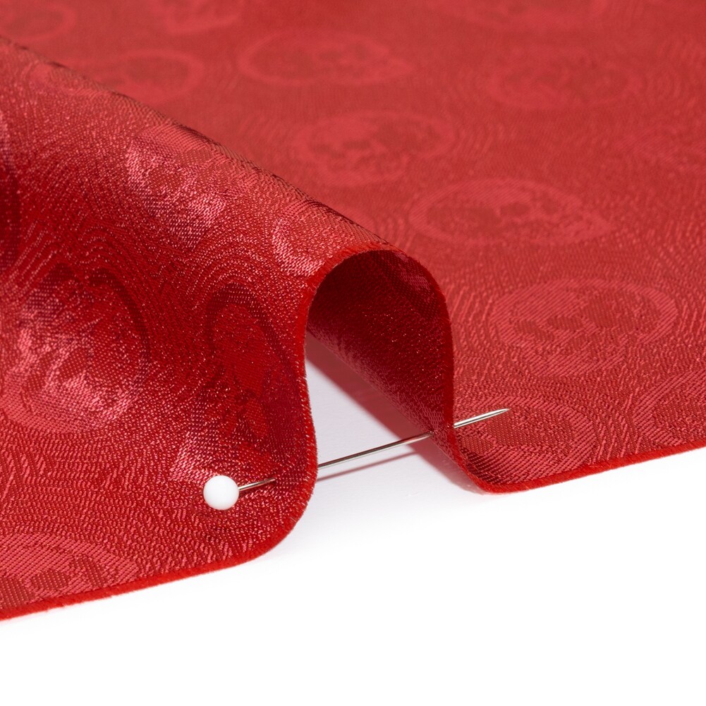 1 Yard Skulls Jacquard Lining Fabric Red and Maroon Bi-Color (55" Wide)