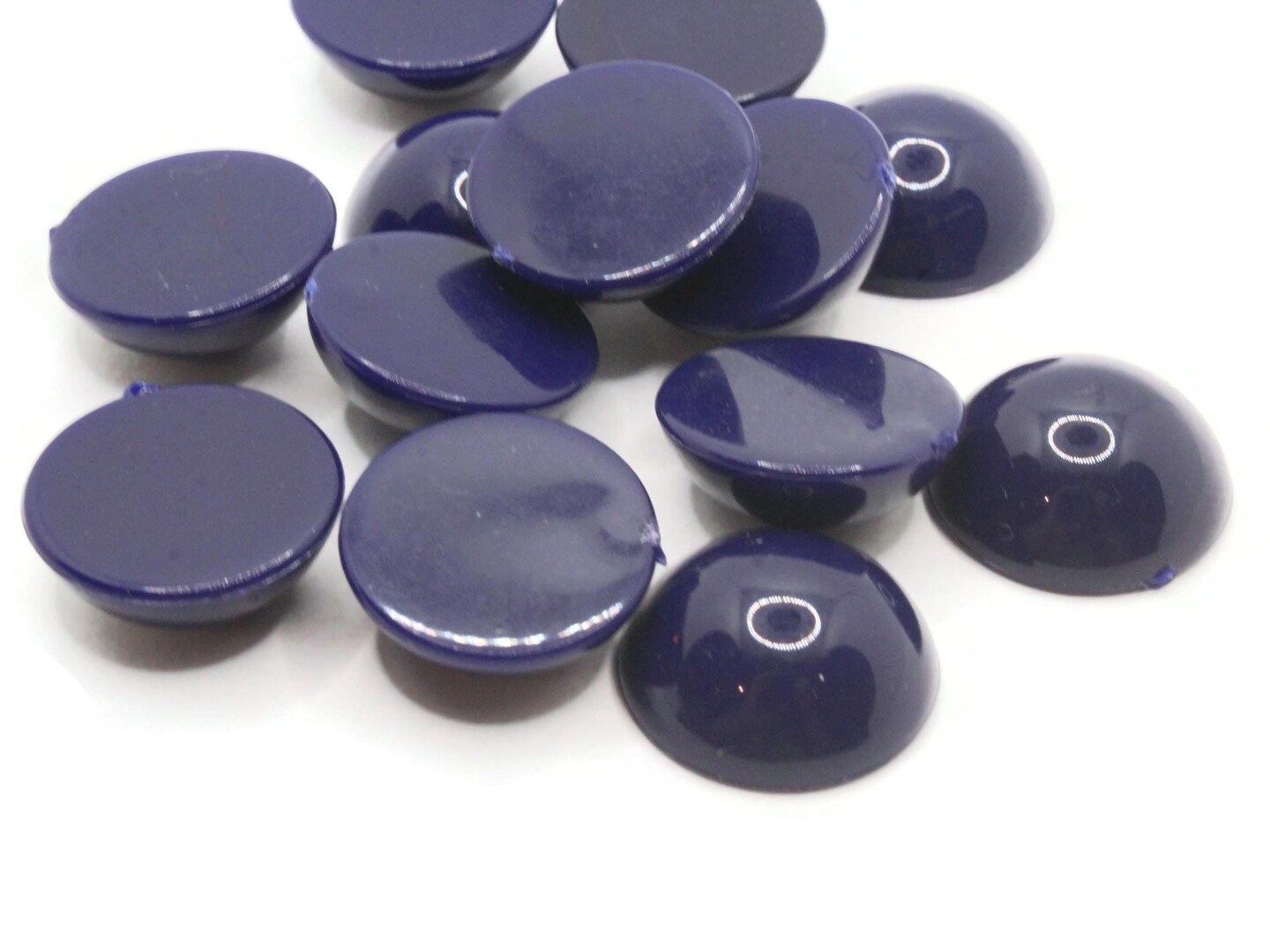13 20mm Dark Blue Round Vintage Lucite Plastic Flatback Cabochons