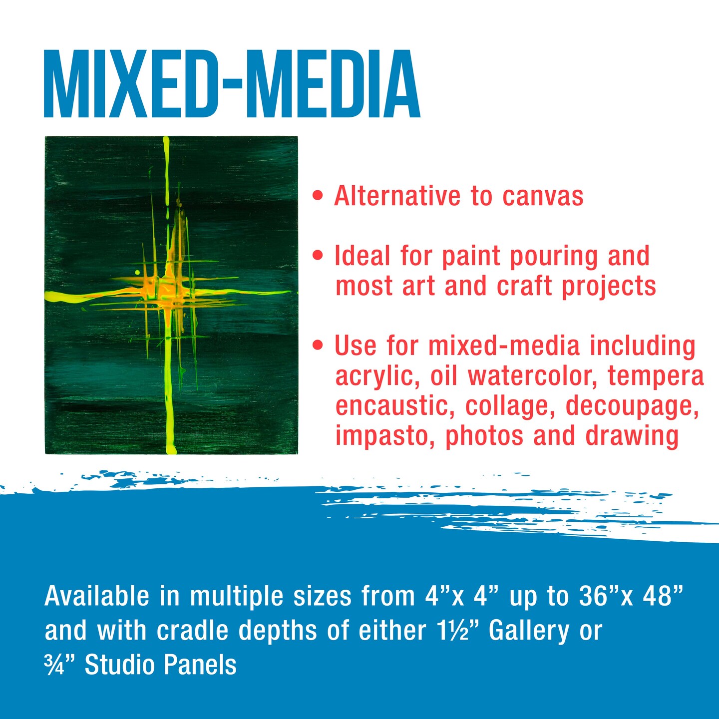 Unfinished Cradled Wood Panels for Painting, 3 Pack of 11x14 inch - Gallery Birch Wooden Canvas Boards 1-1/2&#x22; Deep - Mixed-Media Craft, Acrylic, Oil, Encaustic, Paint Pouring