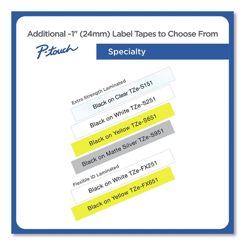 Brother P-Touch 0.94 in. x 26.2 ft. TZe Standard Adhesive Laminated Labeling Tape - Black on Clear