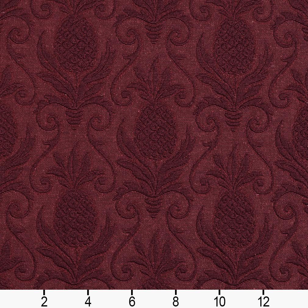 Wine/Pineapple - Red & Burgundy Damask Upholstery Fabric 54 Inches"