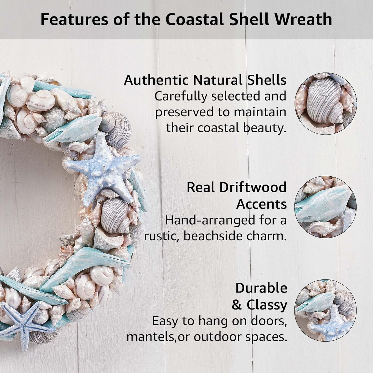 14&#x22; Coastal Shell Wreath - Handcrafted Decorations Christmas Gift - Holiday Tree