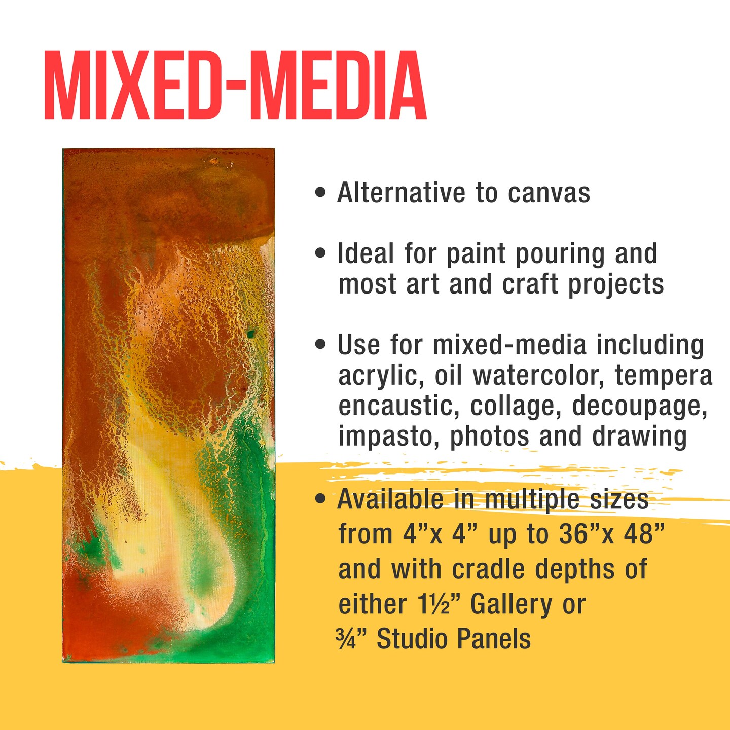 Unfinished Cradled Wood Panels for Painting, 4 Pack of 4x12 inch - Studio Birch Wooden Canvas Boards 3/4&#x22; Deep - Mixed-Media Craft, Acrylic, Oil, Encaustic, Paint Pouring Panel Board