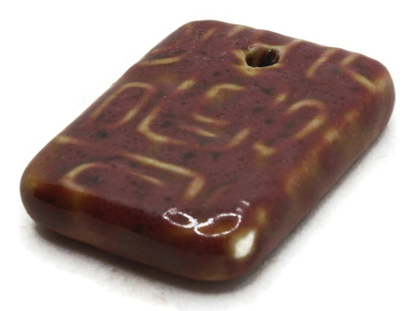34mm Brown Porcelain Ceramic Rectangle Pendant Patterned Large Hole Bead