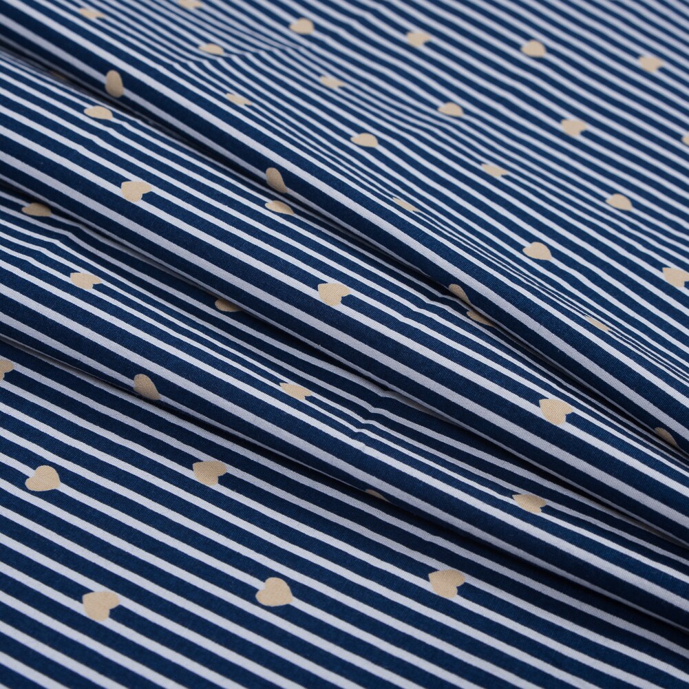 1 Yard Yellow, White and Blue Hearts and Stripes Stretch Cotton Poplin Fabric