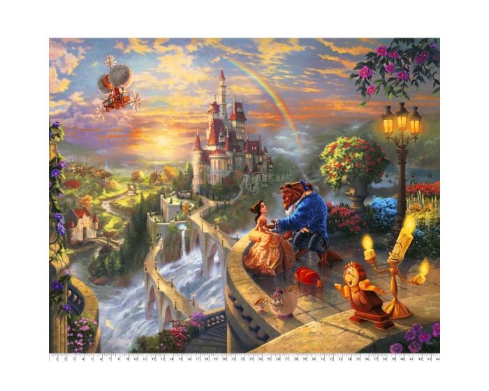Beauty and The Beast Disney by Thomas Kinkade licensed by David Textiles Digital Cotton Print Fabric Panel | 100% Cotton | Sold By the Panel