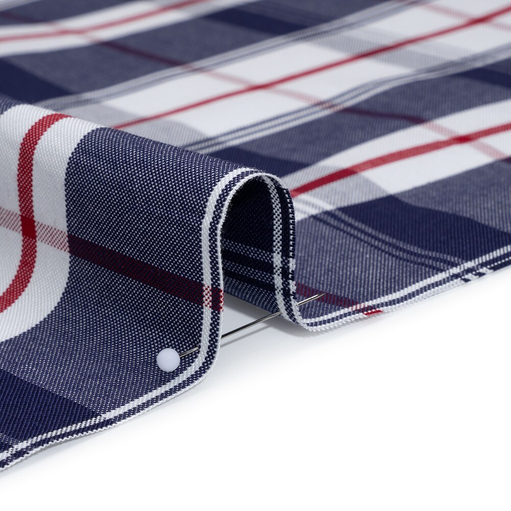 1 Yard Cotton Oxford Shirting Dark Blue Cranberry Red and White Plaid Deadstock Fabric