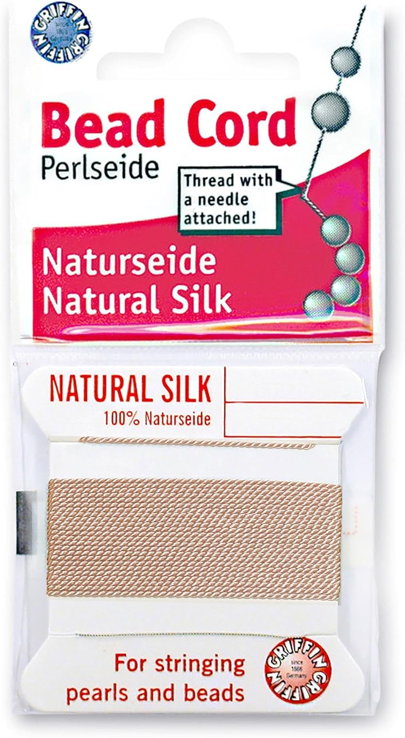 Griffin Silk Bead Cord Perlseide – Size Assortment 0-16 – 2 Meters per Card – Stainless Steel Needle Attached – for Knotting Pearls, Gemstones, Crystals and Beads