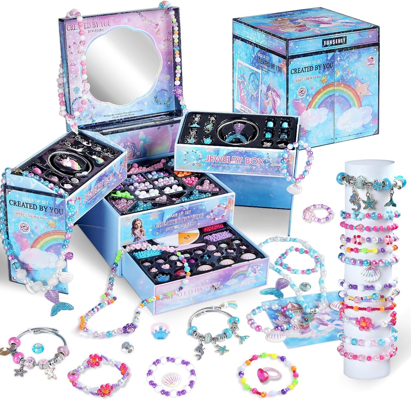2000pcs Charm Beads Bracelet Making Kit for Girls – DIY Jewelry Set with Beads, Charms & Storage Box | Arts & Crafts Gift for Girls Ages 4–12, Valentine’s Day & Birthday