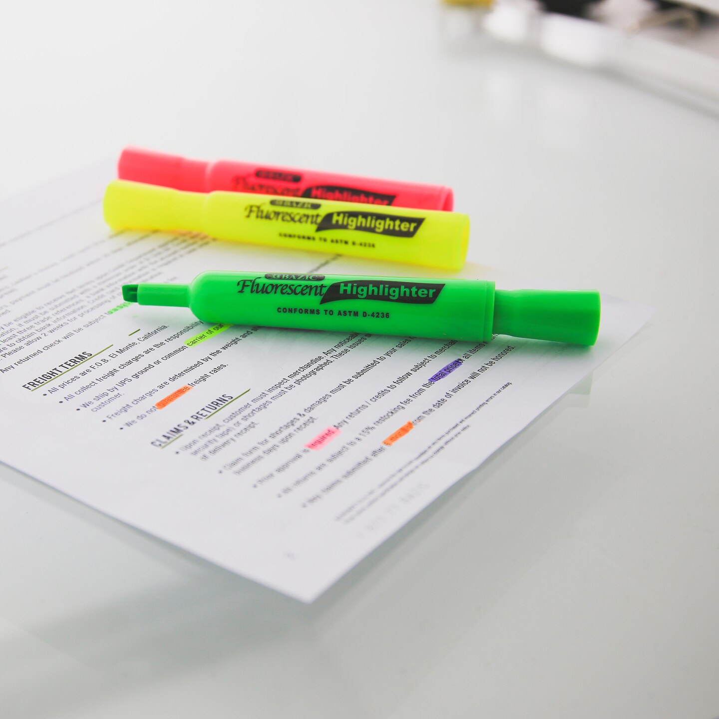 BAZIC Desk Style Fluorescent Highlighters (4/Pack)