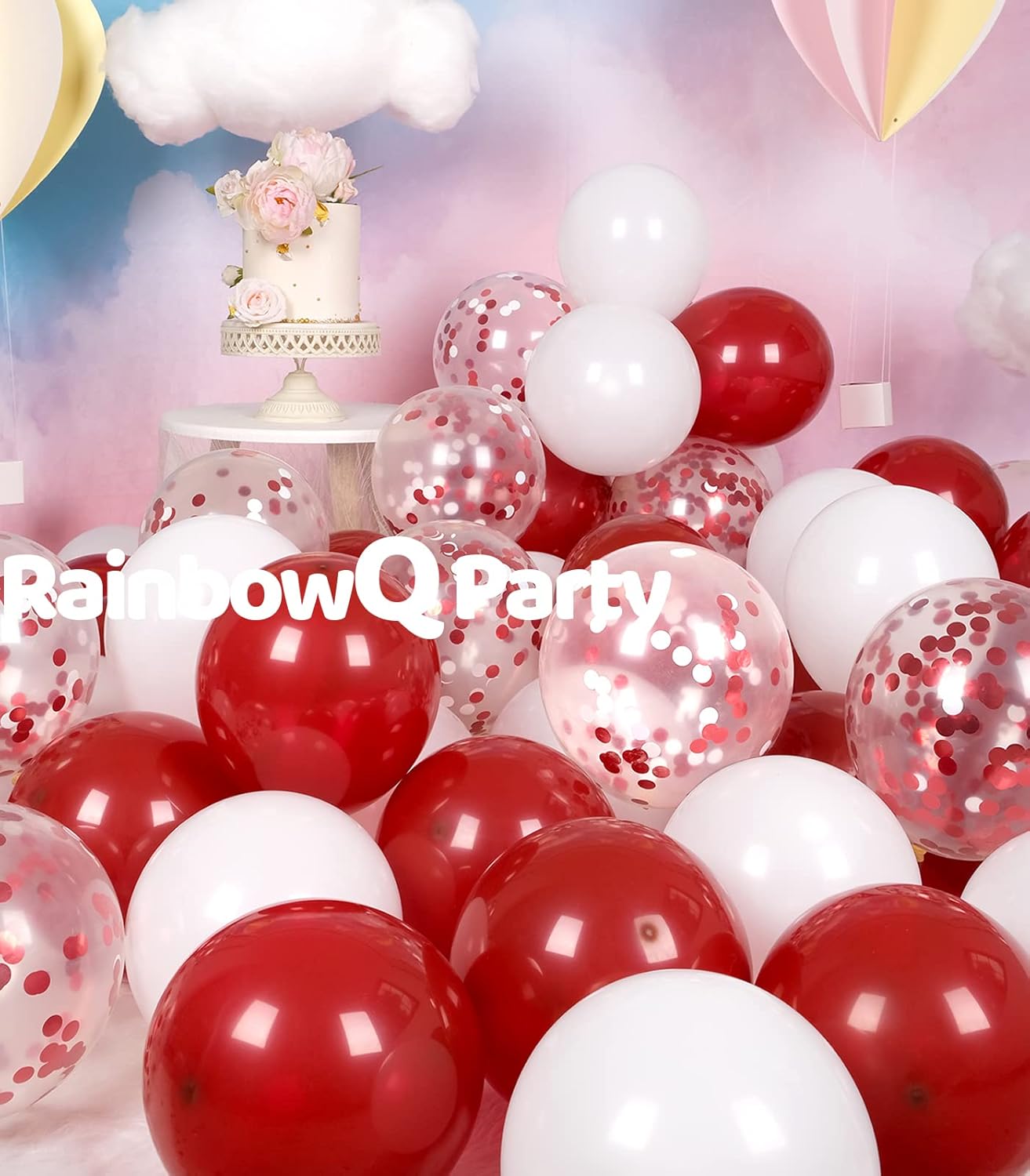 68PCS Red White Confetti Balloons Latex Helium Balloon